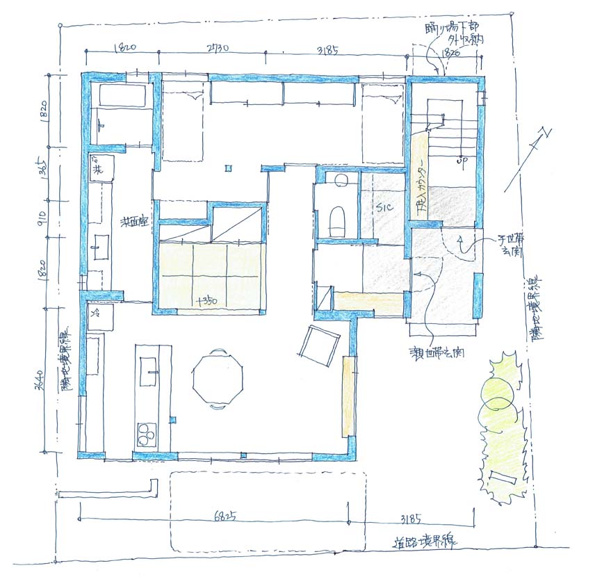 建築家と建てる3階建て完全分離型二世帯住宅間取り図