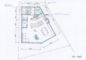 間取り図：Ｖ型敷地の完全分離型2世帯住宅